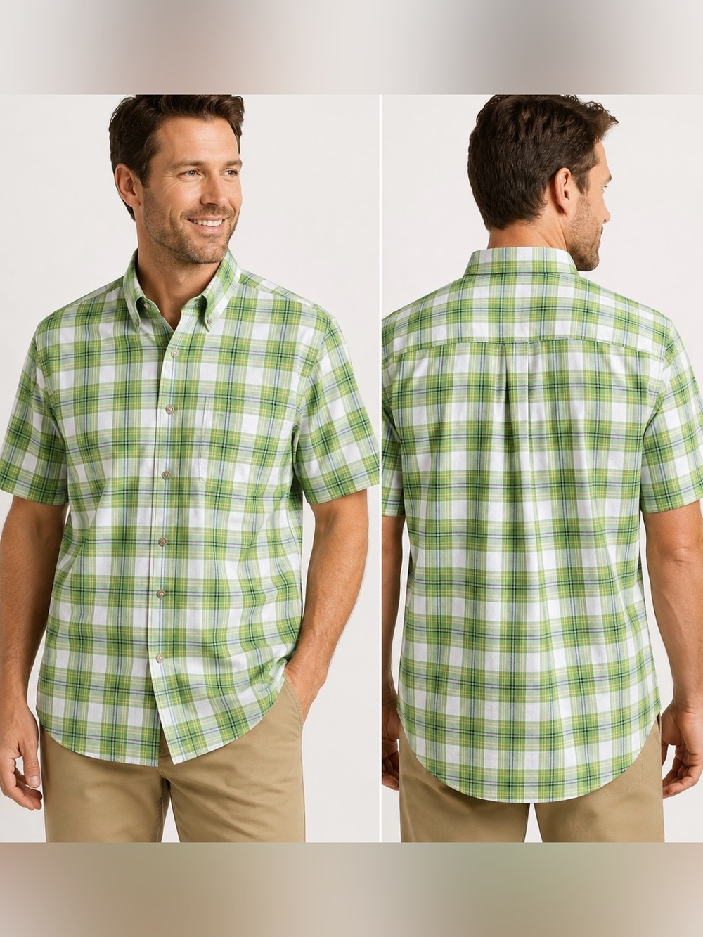 Cabela’s Men’s Green Plaid Short Sleeve Button Up Shirt Cotton Size MT/MG